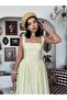 Women's Sari Square Collar Plaid Patterned Strappy Drawstring Waist Midi Dress - 5