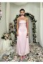 Women's Pink Strapless Shawl Detailed Satin Midi Dress with Open Back - 6