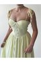 Women's Sari Strap Plaid Poplin Sweetheart Neck Buttoned Maxi Dress with Tie Detail - 4
