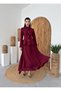 Women's Burgundy Skirt Suit with Stand Collar, Scarf Detail, Buttoned Long Sleeve Maxi - 4
