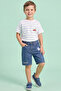 Embroidered Denim Shorts with Button Closure - 2