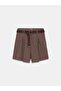 72787 100% Linen Pleated Belted Bermuda Shorts - Brown - 5