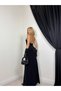 Women's Black Dress Halter Neck Lace Detailed Draped Backless Maxi Evening Dress - 2