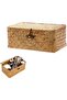 Rectangular woven storage basket with lid, 25cm long, brown.
