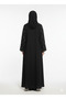 Black Abaya | Bold Crystal Geometric Silver Embellishment | Rizqé Silhouette Modest Dress - 3