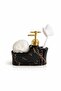 14359 Black Marble Patterned Porcelain Liquid Soap Dispenser with Brush |   Gold Pumped - 3