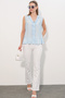 Women's V-Neck Ruffle Shirt with Tie Detail 40033 - Blue - 2