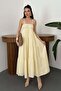 Women's Yellow Thin Strap Gipeli Striped Layered Maxi Muslin Summer Dress