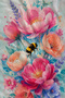 Pastel Watercolor Pink Flower Bouquet Blue Patterned 70X150 Beach Towel - Cotton Bath Towel - 3