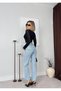 Women's Blue High Waist Open Denim Wide Leg Loose Leg Jean Trousers - 3