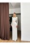 Women's White Half Turtleneck Long Sleeve Side Cutout Gathered Maxi Dress - 2