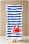 Sailor Blue Striped Crab Patterned 70X150 Beach Towel - Digital Printed Fade-Resistant Bath Towel - 3