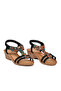 Black Genuine Leather Soft Comfortable Thick Soled Stone Embellished Women's Sandals B114 Z - 2