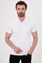 Knitted Patterned Slim Fit Zippered Polo Collar Short Sleeve Men's T-Shirt Ecru - 36895.26Y