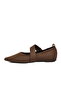 Brown Anorak Knitted Pointed Toe Banded Women's Ballerina Shoes 855214 Z - 2