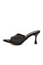 Black Straw Knitted Detailed Women's Thin Heeled Slippers 0191401 Z