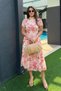 Women's Dress with Detailled Laces, Short Sleeves, Detailled Back Ties, Chiffon Dress, Pink - 3