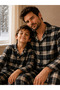 Plaid Pattern Father Son Long Sleeve Shirt Collar Buttoned Men's Pajama Set - 2