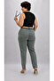 Plus Size Akar Fabric Mom Elastic High Waist Lace-Up Cuff Button Detailed Women's Trousers - 6