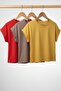 3 Pieces of Basic Crew Neck Women's T-Shirts with Folded Sleeves