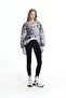 Black and White Paint Effect Floral Patterned Crop Sweatshirt with Arma Detail 19046