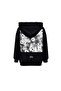 Black Zippered Hooded Oversize Sweatshirt with Floral Print on the Back 19040 - 2