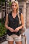 Black Shirt Collar Sleeveless Buttoned Casual Linen Look Woven Blouse 58 56 - 4