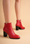 Women's Genuine Leather Stylish Heeled Boots - Red - 2