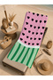 Pink Heart and Green Vertical Stripes Patterned 70X150 Beach Towel - Cotton Bath Towel - 5
