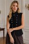 Women's Black Stand-Up Collar Buttoned Zr Model Premium Gabardine Vest Nbylk001 - 2