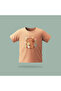 Children's Capybara with Star Pattern Printed T-Shirt 100% Cotton Single Jersey Fabric - Salmon