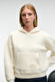 Clarie Women's Organic Cotton Oversized Hooded Ecru Sweatshirt with Kangaroo Pockets - 2