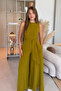 Stylish Oil Green Jumpsuit with Belted Pockets - 8