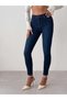Women's Dark Blue Skinny Cut Narrow Leg Navy Blue Denim Jean Trousers High Waist - 5