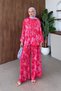 Sophia Satin Printed Mandarin Suit Red