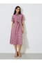 Schiffli Short Sleeve Shirt Midi Dress with Belt Detail - 2