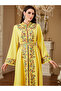Yellow Tie-Up Detail Embroidered Maxi Jalabiya - 5