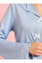Blue Contrast Trims Bow Detail Blouse and Pants Pyjama Set - 4