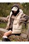Women's Beige Hooded Regular Puffer Vest