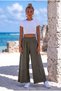 Khaki Pocketed Mesh Detailed Elastic Waist Wide Leg Casual Cotton Woven Trousers 90 63 - 7