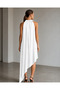 Women's Black Halter Neck Asymmetrical Cut Satin Midi Dress - 2