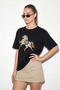 Women's Oversized T-Shirt with Embroidery and Bead Detailing in Black - 2