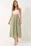 Women's Button Detailed Elastic Waist Short Lined Linen Mint Green Skirt - 3