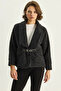 Women's Belted Lined Felt Black Jacket Coat