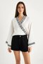 Women's Embroidered Tie-Dye Detailed Wide-Sleeve Muslin White Kimono Blouse
