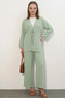 Women's V-Neck High Waist Belted Green Suit - 5
