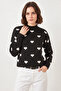 Women's Heart Patterned Knitwear Black and White Sweater - 5