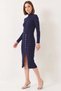 Women's Corded Buttoned Knitwear Navy Blue Dress - 4
