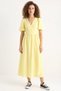 Women's Double-Breasted Balloon Sleeve Long Muslin Yellow Dress