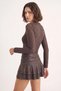 Women's Long Sleeve Half Turtleneck Transparent Tulle Lace Bodysuit Brown - 4